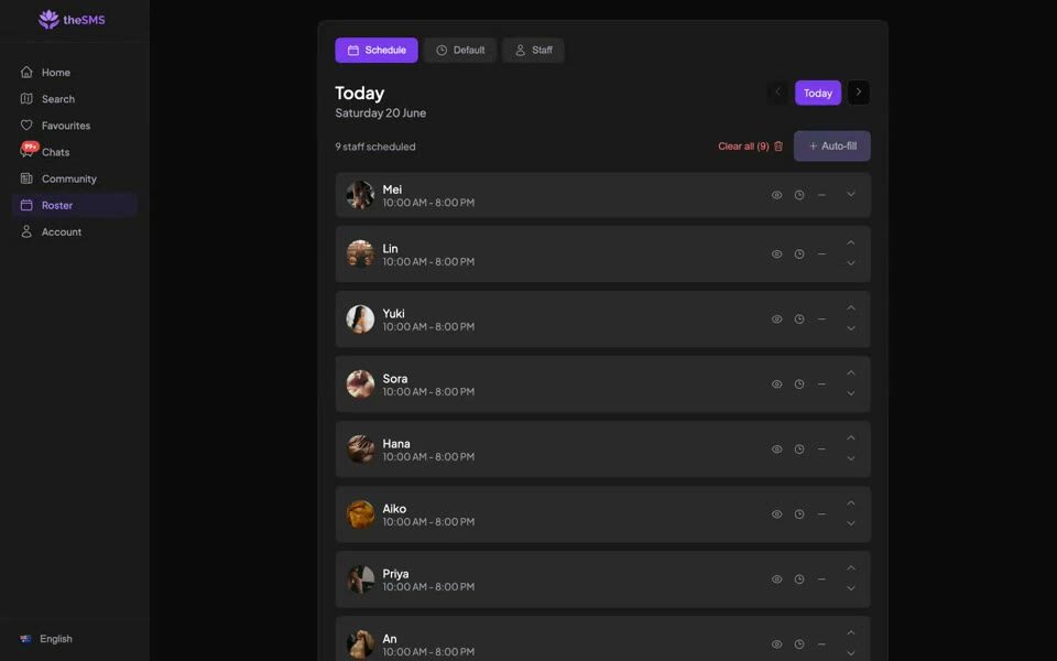 Business roster posting in theSMS
